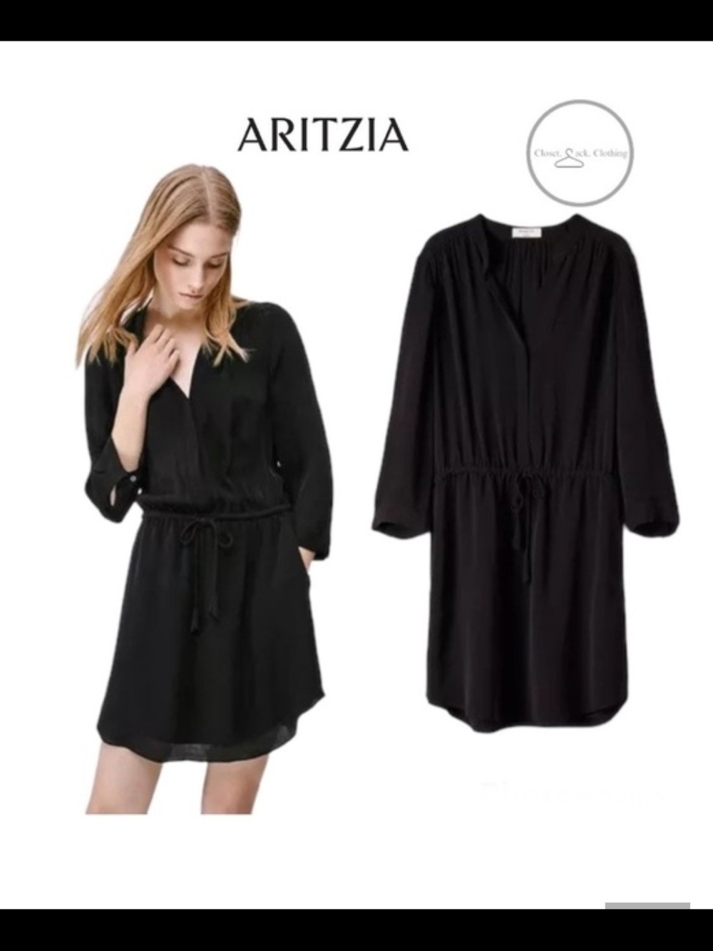 Aritzia Babaton Bennett Faux Wrap 100% Silk Drawstring Waist Dress SIZE Med
